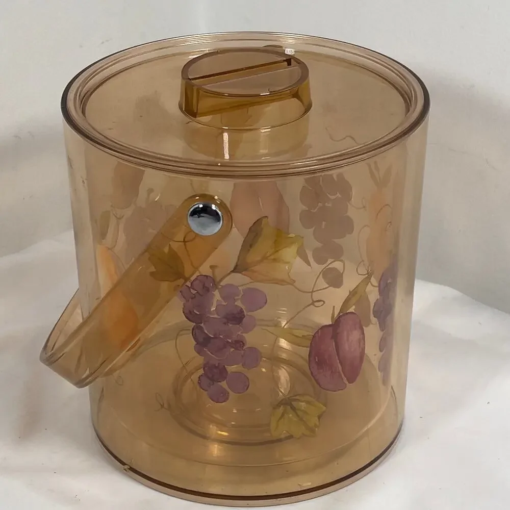 Vintage Lucite Acrylic Ice Bucket Tutti Fruitti Design Grapes Pears Plums MCM